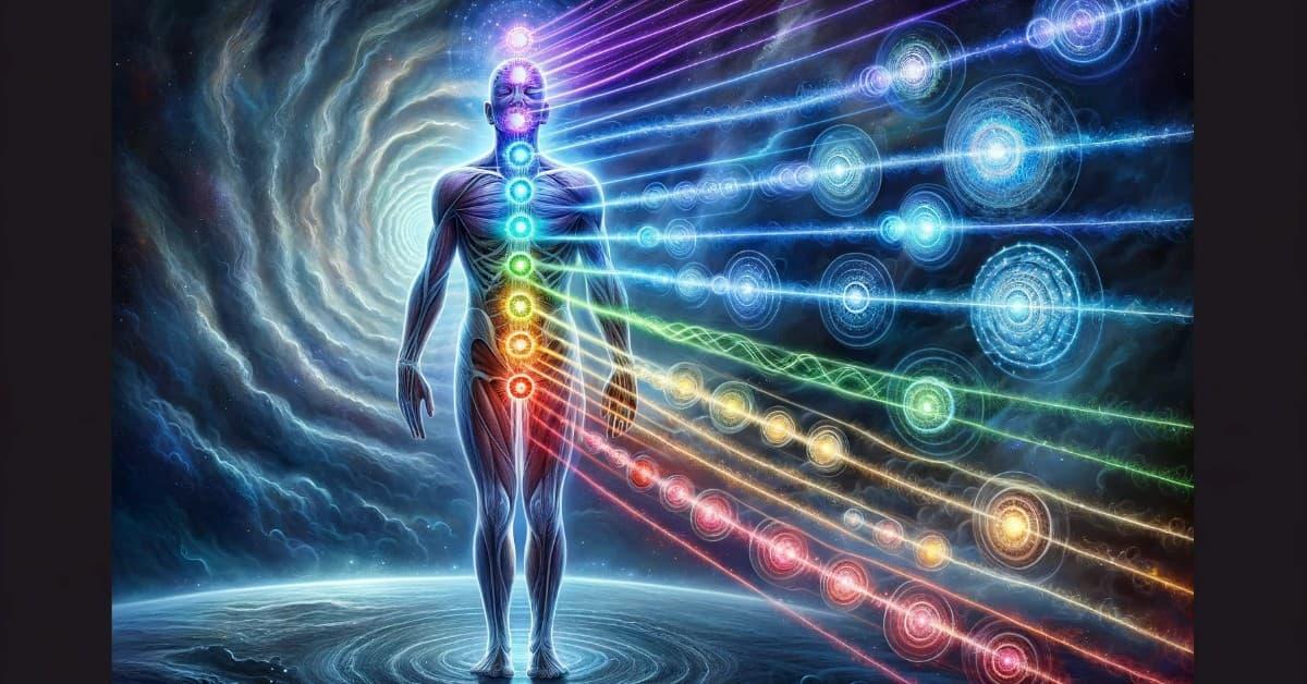 Scalar light downloading into a person's chakras